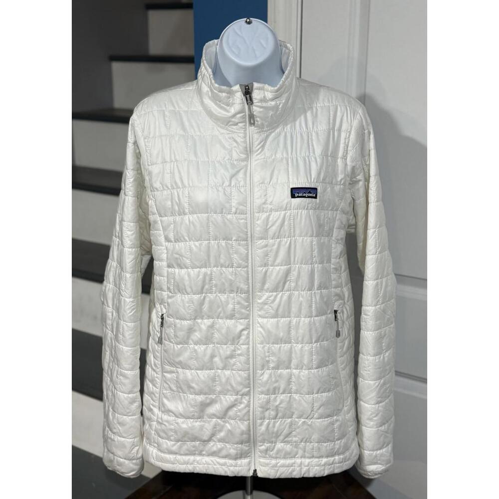 Women's Large Patagonia Nano Puff White Insulated Light Weight Full Zip Jacket!